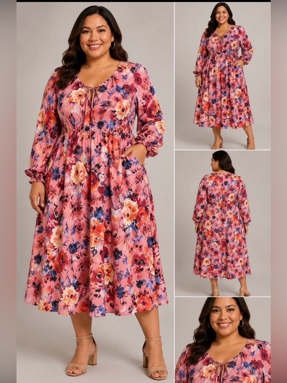 torrid Pink Floral Tie-Front Midi Dress